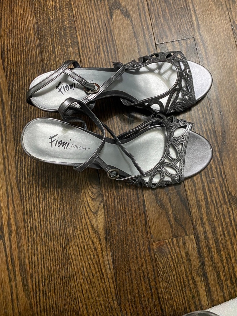 FIONI Clothing Metallic Silver Cutout Dress Heels